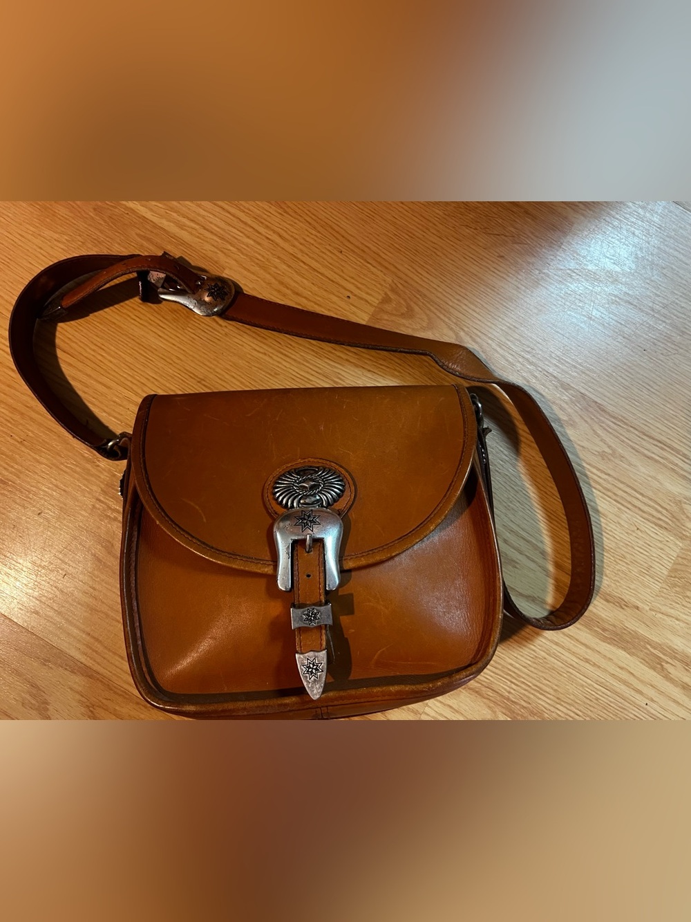 Leather Bag in Brown with western decor Unbranded vintage